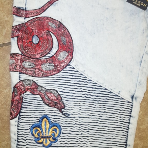 New Snake Denim Biker Jeans 34w - Picture 3 of 8